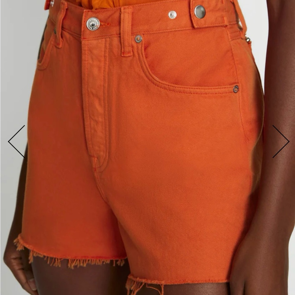 NWT sz 24 $158 7 for all mankind koi orange denim shorts high waist cut offs - Picture 3 of 8